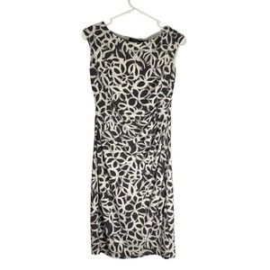 Lauren Ralph Lauren Women Size 4 Gray Ivory Floral Sheath Midi Dress